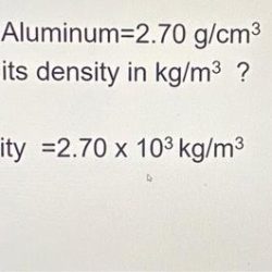 The density of aluminum is 2.70 g cm3